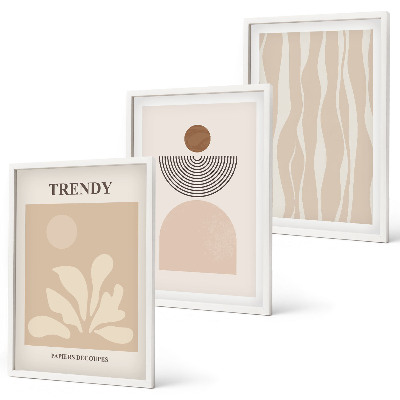 Triptykon billeder med ramme Stilfulde abstrakte beige farver