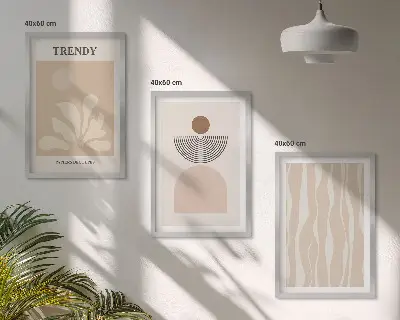 Triptykon billeder med ramme i stilfulde abstrakte beige farver