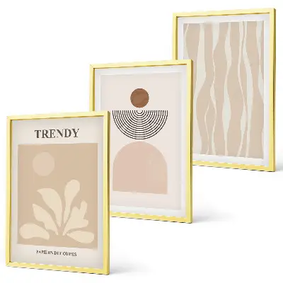 Triptykon billeder med ramme i stilfulde abstrakte beige farver