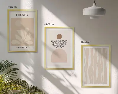Triptykon billeder med ramme i stilfulde abstrakte beige farver