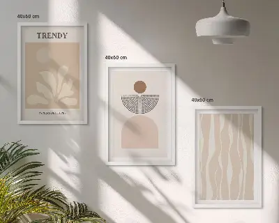 Triptykon billeder med ramme i stilfulde abstrakte beige farver