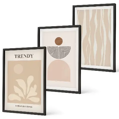 Triptykon billeder med ramme i stilfulde abstrakte beige farver