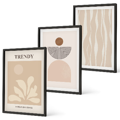 Triptykon billeder med ramme Stilfulde abstrakte beige farver