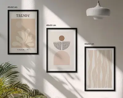 Triptykon billeder med ramme i stilfulde abstrakte beige farver