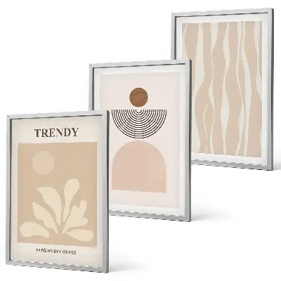 Triptykon billeder med ramme i stilfulde abstrakte beige farver