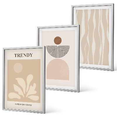 Triptykon billeder med ramme Stilfulde abstrakte beige farver
