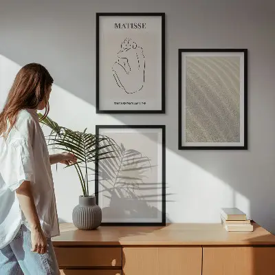Billedvæg med sandlinje sol minimalistisk