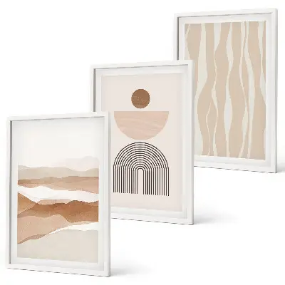 Abstrakt landskabsgeometri triptykon billeder med ramme