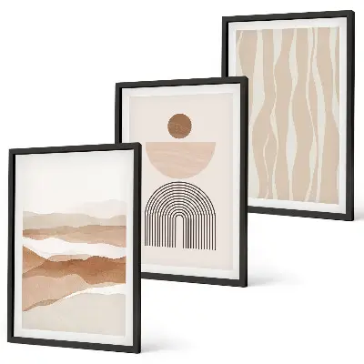 Abstrakt landskabsgeometri triptykon billeder med ramme