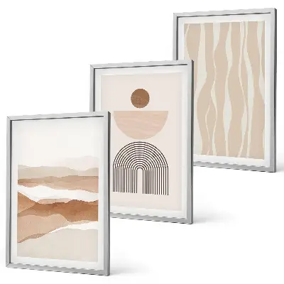 Abstrakt landskabsgeometri triptykon billeder med ramme