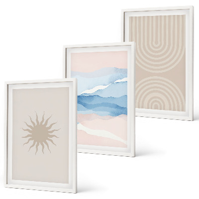 Billedvæg inspiration Solbølger abstrakte linjer pastel