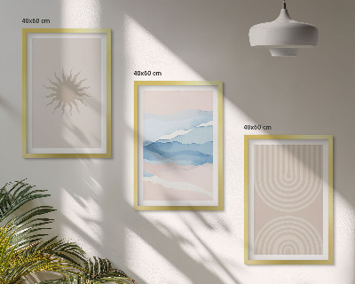 Billedvæg inspiration Solbølger abstrakte linjer pastel