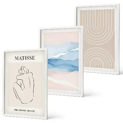 Triptyk med ramme linjer, bølger og pastel minimalisme
