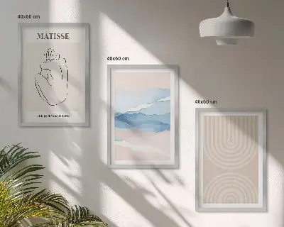Triptyk med ramme linjer, bølger og pastel minimalisme