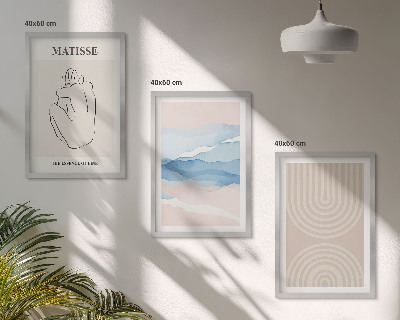 Triptykon billeder med ramme Linjer, bølger, pastel minimalisme