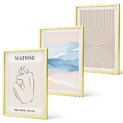 Triptyk med ramme linjer, bølger og pastel minimalisme