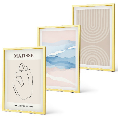 Triptykon billeder med ramme Linjer, bølger, pastel minimalisme