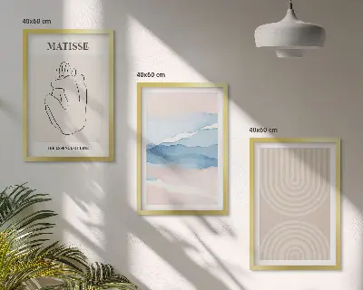 Triptyk med ramme linjer, bølger og pastel minimalisme