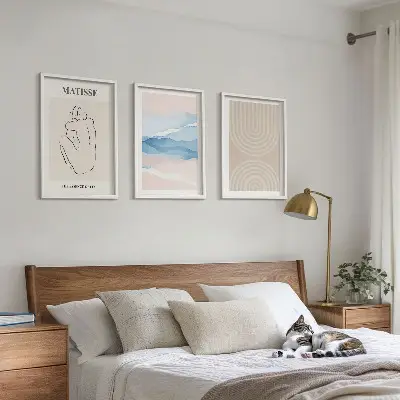 Triptyk med ramme linjer, bølger og pastel minimalisme