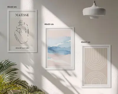 Triptyk med ramme linjer, bølger og pastel minimalisme