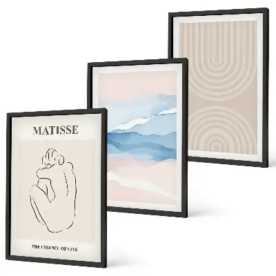 Triptyk med ramme linjer, bølger og pastel minimalisme