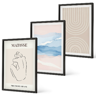 Triptykon billeder med ramme Linjer, bølger, pastel minimalisme
