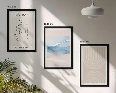 Triptyk med ramme linjer, bølger og pastel minimalisme