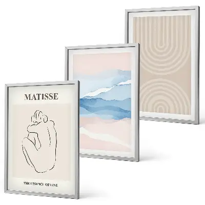 Triptyk med ramme linjer, bølger og pastel minimalisme
