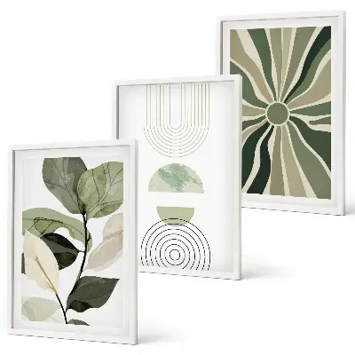 Plakat med plantemotiver og geometri grønne nuancer