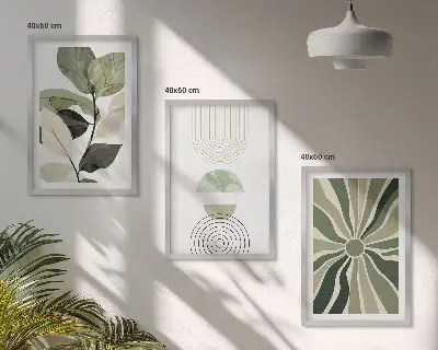 Plakat med plantemotiver og geometri grønne nuancer