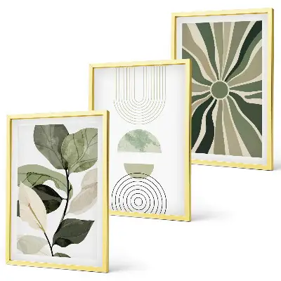 Plakat med plantemotiver og geometri grønne nuancer