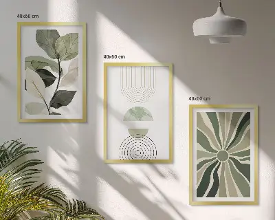 Plakat med plantemotiver og geometri grønne nuancer