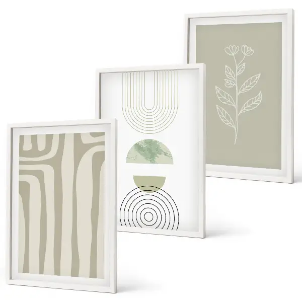 Geometriske plantemønstre triptykon med ramme