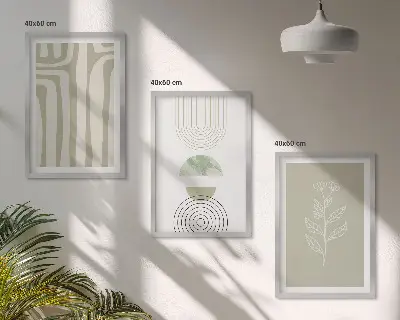 Geometriske plantemønstre triptykon med ramme