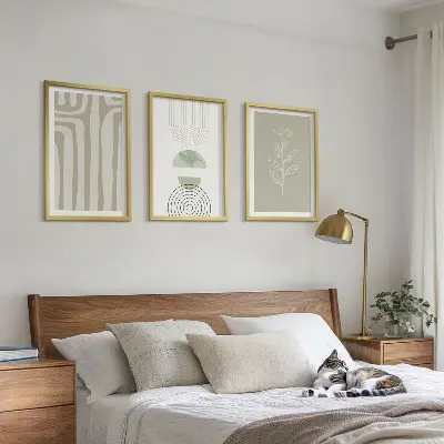 Geometriske plantemønstre triptykon med ramme