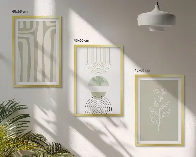 Geometriske plantemønstre triptykon med ramme