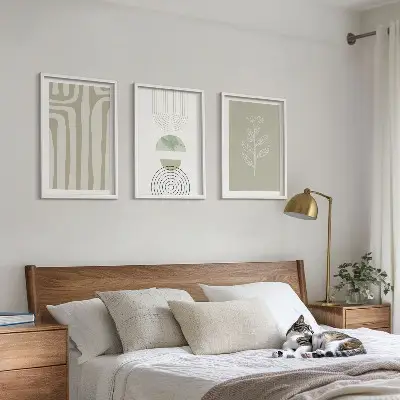 Geometriske plantemønstre triptykon med ramme