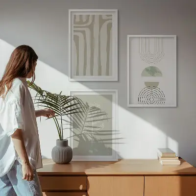 Geometriske plantemønstre triptykon med ramme