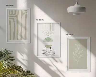 Geometriske plantemønstre triptykon med ramme