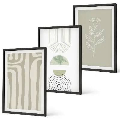 Geometriske plantemønstre triptykon med ramme