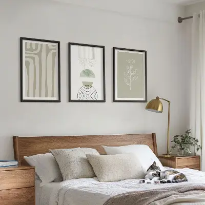 Geometriske plantemønstre triptykon med ramme
