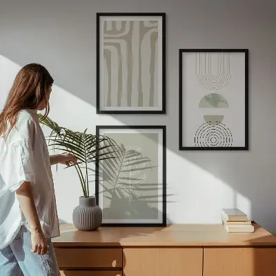 Geometriske plantemønstre triptykon med ramme