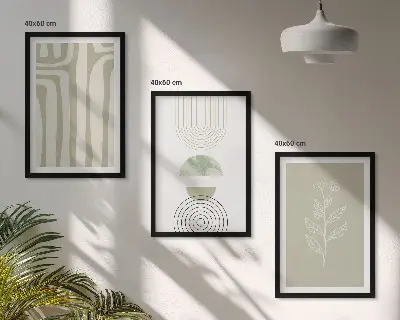 Geometriske plantemønstre triptykon med ramme