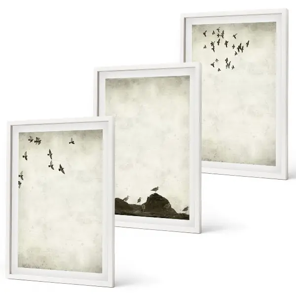 Flyvende fugle minimalisme triptykon med ramme