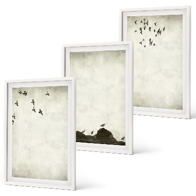Triptykon billeder med ramme Flyvende fugle minimalisme