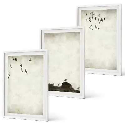 Flyvende fugle minimalisme triptykon med ramme