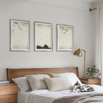 Triptykon billeder med ramme Flyvende fugle minimalisme