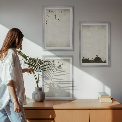 Triptykon billeder med ramme Flyvende fugle minimalisme