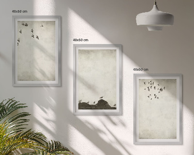 Triptykon billeder med ramme Flyvende fugle minimalisme