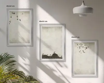 Flyvende fugle minimalisme triptykon med ramme